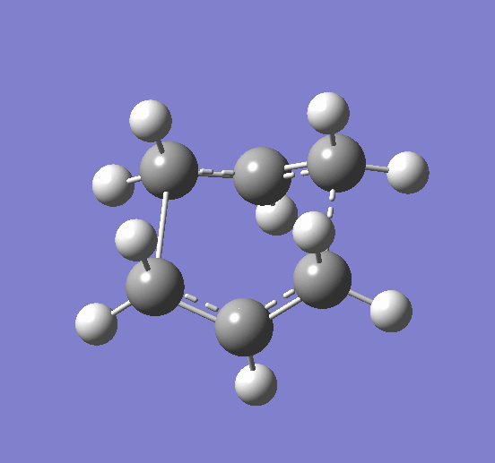 Animation of the imaginary vibration of the optimised boat transition structure