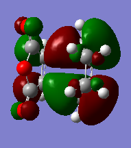 A Gaussview image of an optimised transition state of the chair conformation using freeze coordination method.