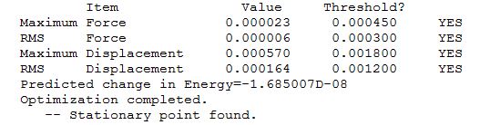 An extract from the log file of the 1,5 hexadiene calculation.