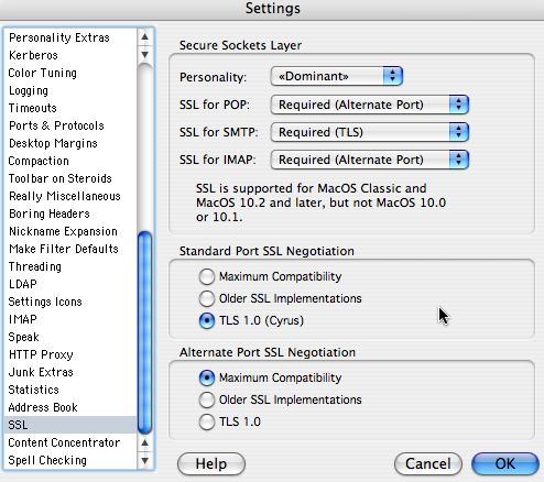 Eudora authentication settings