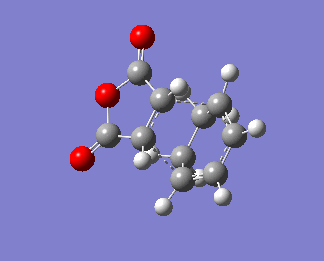 A Gaussview image of an optimised transition state of the chair conformation using freeze coordination method.