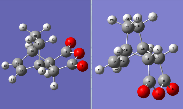 Figure 51:Labelling scheme for the exo-adduct (left) and endo-adduct (right)