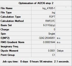 Al2Cl6 calculation summary