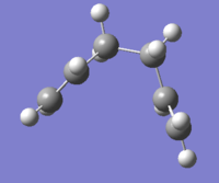A Gaussview image of an optimised transition state of the chair conformation
