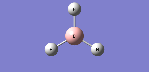 A Gaussview image of an optimized BH3 molecule.
