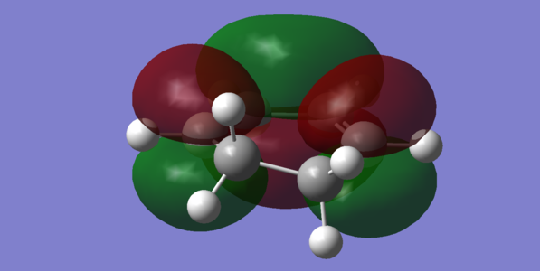 LUMO of cyclohexadiene (Energy = 0.01680 Hartrees) — Symmetric