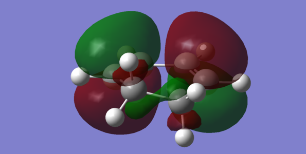 HOMO of cyclohexadiene (Energy = -0.32194 Hartrees) — Antisymmetric