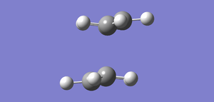Fig 22: Half-optimized Chair transition structure. The allyl fragments are optimized to a minimum whilst the end-end distance frozen at 2.2 Angstroms