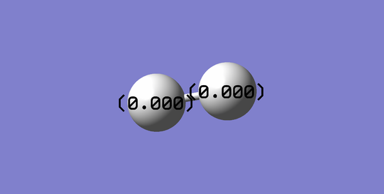 A Gaussview image of an optimised hydrogen molecule with charge