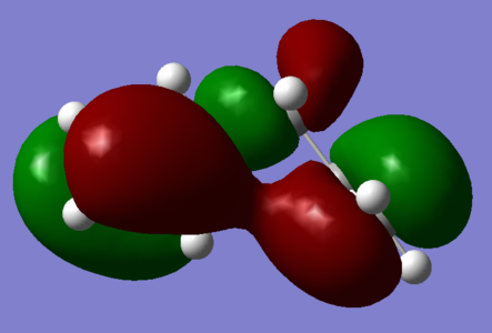 Figure 1; Gauche 3 HOMO: π-interactions between terminal alkenyl fragemnts due to 60° relative orientation